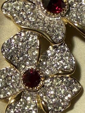 Vintage Trifari Kunio Matsumoto Pave Rhinestone Double Flower Brooch